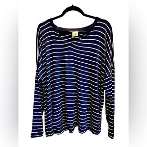 CAbi Top Women's Sz S Black White Striped Oversized Crosswalk LS Tee Shirt #4005